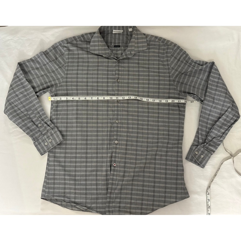 Calvin Klein Extreme Slim Fit Men's Gray Plaid Long Sleeve Dress Shirt 34/35
